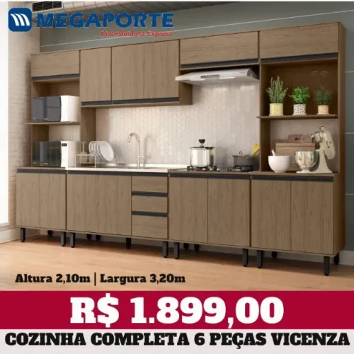 Armário de Cozinha Completo 6 Módulos Torre com 2 Nichos (Novo) Entrega Grátis!