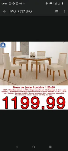 Mesa de jantar Londrina 1.20x80