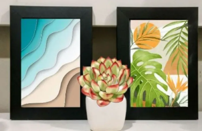 conjunto c/2 quadros decorativos praia tam 10 x 15cm