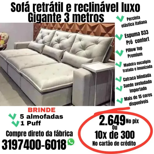 SOFÁ RETRÁTIL E RECLINÁVEL GIGANTE 