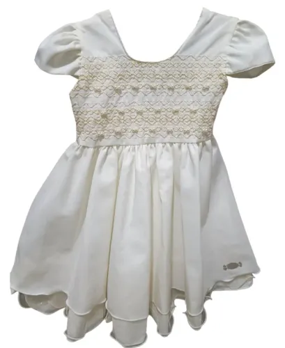 Vestido Infantil Branco Bordado dourado