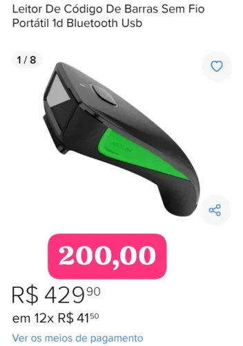 Leitor de Código de Barras Sem Fio Portátil 1D Bluetooth USB