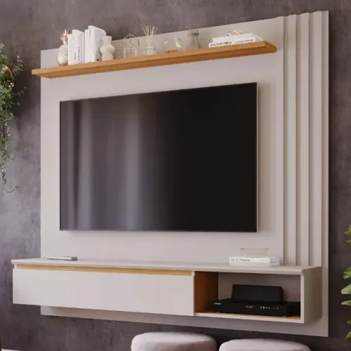 Painel para TV até 60 Polegadas Panamá Plus 100% MDF com 1 Porta Permóbili Off White/Natur