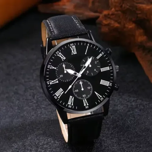 Relógio de Pulso, Colar e Anel Casual com Pulseira para Homens e Mulheres