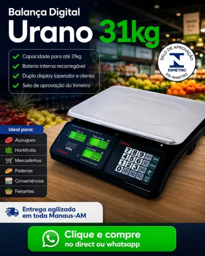 Balança Digital Urano 31kg com Bateria Interna - Certificada pelo Inmetro | Entrega Grátis