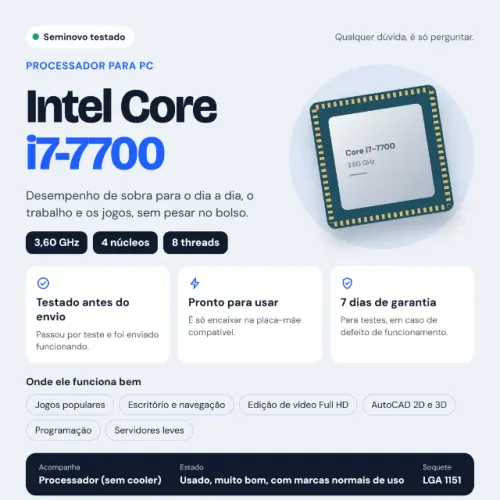 PROCESSADOR INTEL CORE i7-7700 3.60GHz - PERFEITO ESTADO