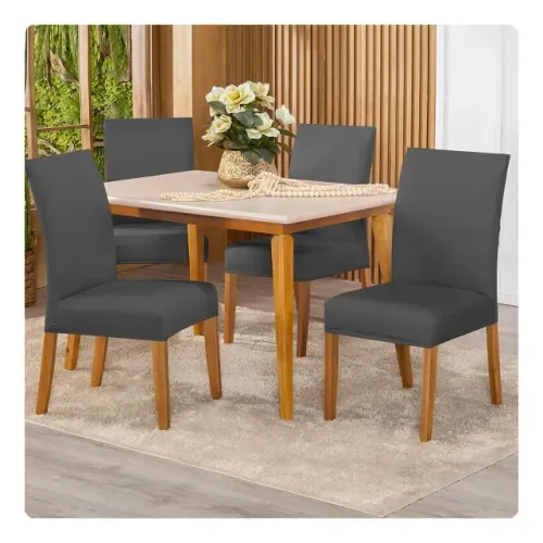 Conjunto Mesa de Jantar com 4 Cadeiras Cinza Cimento