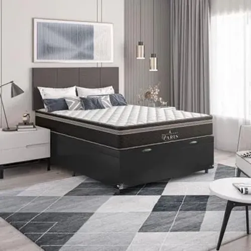 Cama Box Baú Casal + Colchão Paris Molas Ensacadas Pocket -