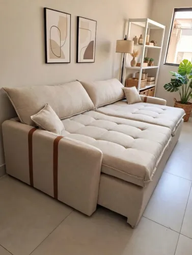 Sofá paris 2,40m tecido linho, retratil e reclinavel