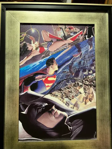 Fine Art em Canvas Batman, Superman e Mulher Maravilha, edição numerada 