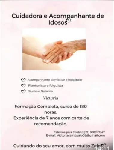 Sou cuidadora de idosos 