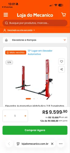 Elevador Automotivo Hidráulico 2.8 Toneladas 220V Trifásico Vermelho FORTGPRO-FG1010L