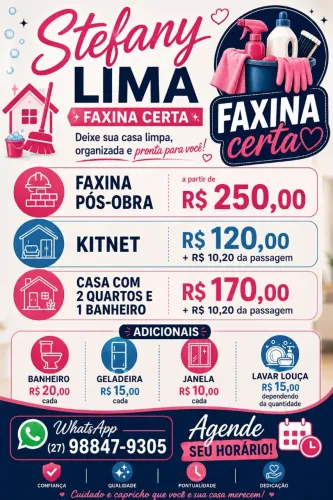 Faço faxina do mais leve até o mais pesado