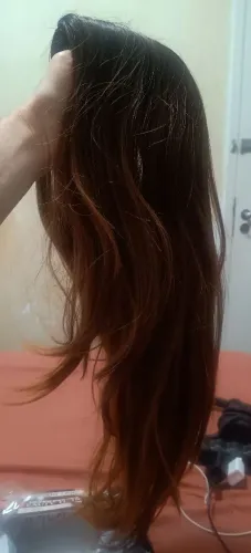 lace wig ELOAH fibra orgânica textura lusa 45 cm fixa central três pentinhos