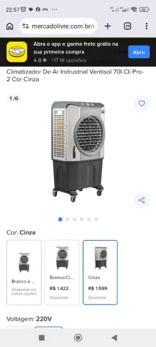 Climatizador De Ar Indrustrial Ventisol 70l Cli Pro-2 Cor Cinza<br>