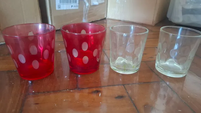 Conjunto com 6 porta velas, transparente e vermelho