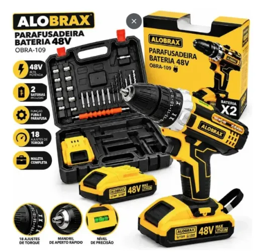 Parafusadeira Furadeira A Bateria 48v Alobrax Obra-109