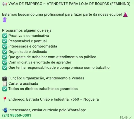 Atendente para loja de roupas