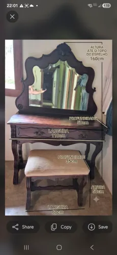 Penteadeira com banqueta, jacarandá, clássicas 