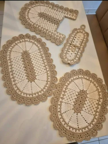 Conjunto de tapetes crochê artesanal para banheiro