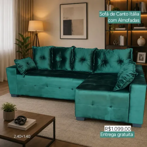 PROMOÇÃO URGENTE - Sofá de Canto Itália 4 LUGARES Verde com Chaise Disponível