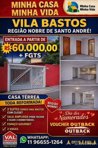 Sobrado à venda, 130m² | 2 SUÍTE SENDO UMA MASTER QUINTAL 2 VAGAS - Vila Assunção, Santo A