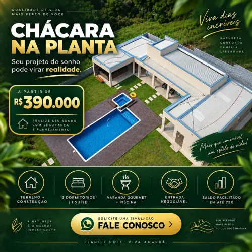 CHÁCARA COMPLETA A PARTIR DE R$ 390 MIL