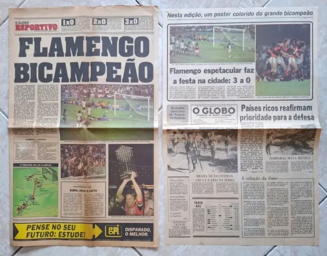 Jornal Globo Esportivo Flamengo Campeão Brasileiro 1983 com Pôster <br>Brasileiro 83 Pôster