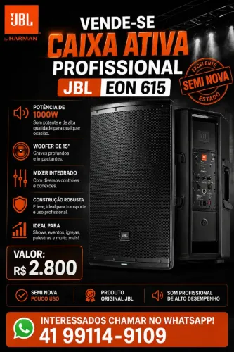 Vendo Caixa ativa Profissional JBL eon 615,semi nova, usada poucas vezes.