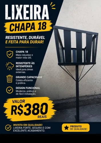 Lixeira de Ferro chapa 18 para uso externo.