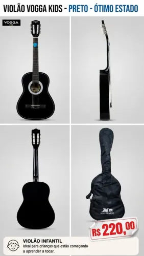 Violão Infantil Clássico 3/4 Vogga VCA54 Nylon Preto Para Crianças