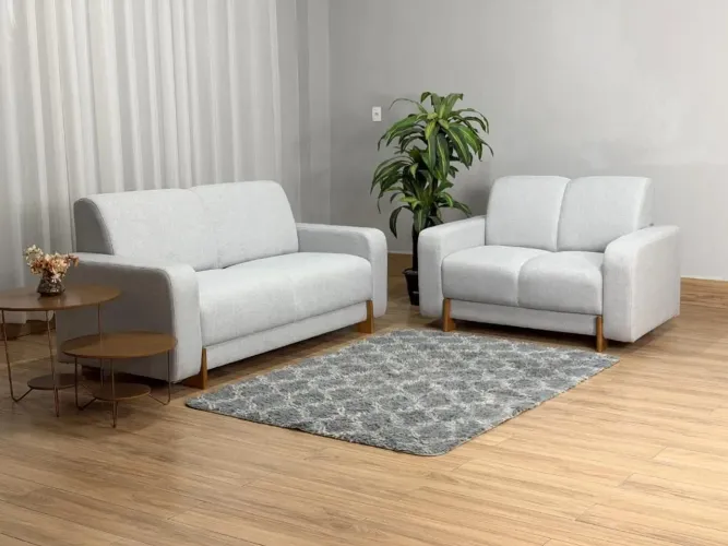 Conjunto Sofá 2 e 3 Lugares Linho Cinza
