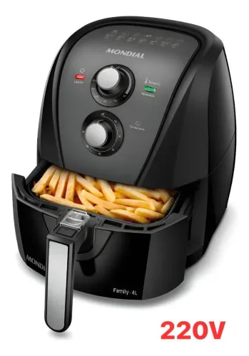 Fritadeira Elétrica Sem Óleo Air Fryer Mondial AFN40BI Family Inox 4L Preta/Inox - 220V