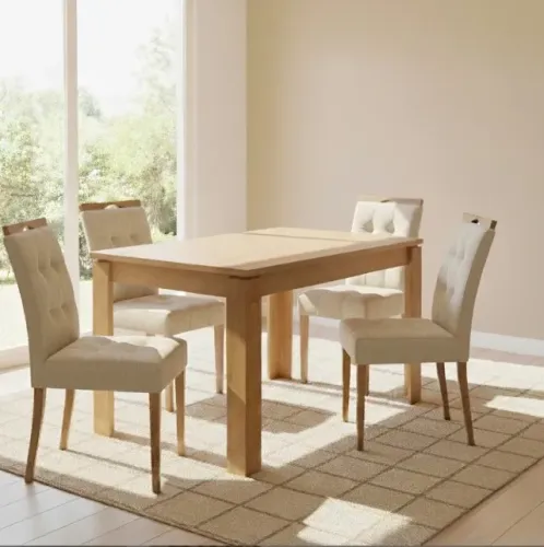 Conjunto Solaris 120 Amêndoa Clean com 4 Cadeiras Linho Bege