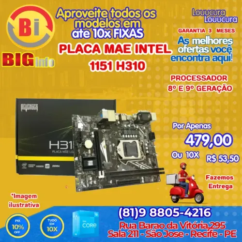 Placa Mae Intel H310 LGA 1151 Ddr4 | Suporte M.2 | 8ª E 9ª Geração - Em ate 10x Fixas