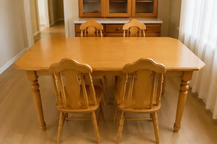 Mesa colonial em madeira com 6 cadeiras 