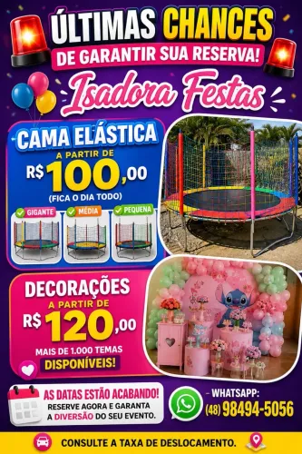 Isadora festas cama elástica apartir de 100, decorações apartir de 120.00 