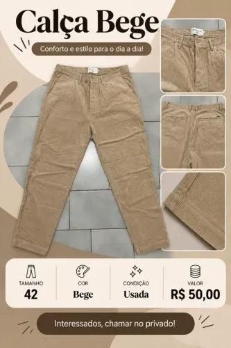 Calça Bege de Veludo Cotelê Tamanho 42