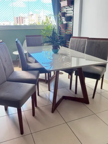 Mesa tampo de vidro laqueado Branco