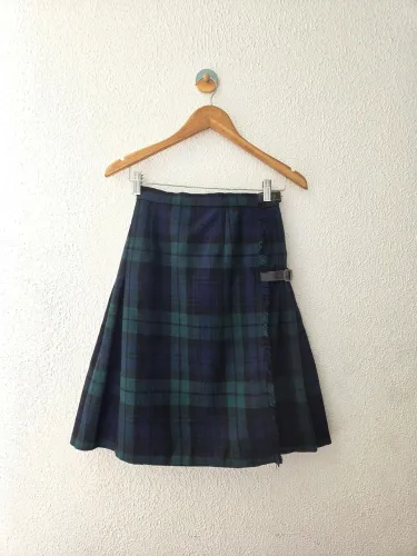 saia escocês xadrez vintage lá pura azul verde 34 a 38