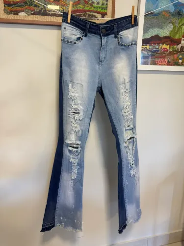 Calça Jeans Flare Destroyed It's Co Bicolor Tamanho 38