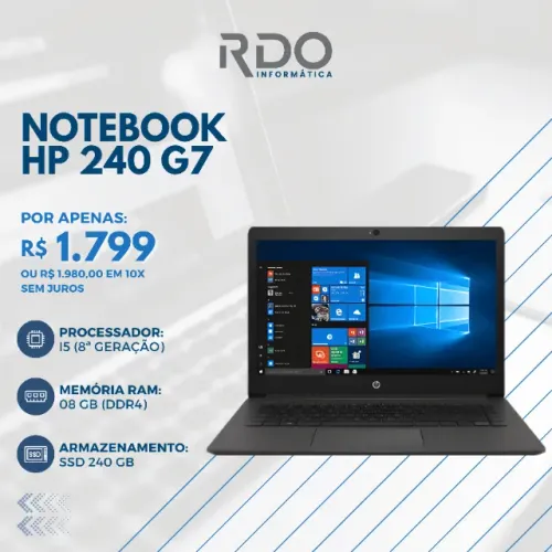 Notebook HP 240 G7 Intel Core i5 8ª Geração 8GB RAM SSD 240GB - Rápido e Pronto!