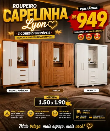 Guarda roupas Capela Lyon com espelho novo 