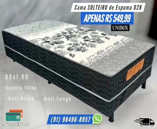 CAMA SOLTEIRO ESPUMA D28 UNIBOX 