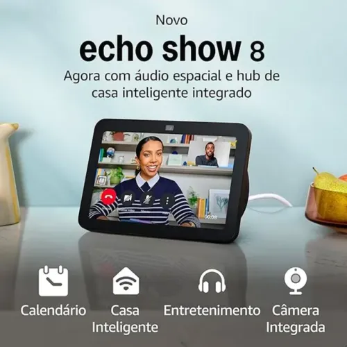 Alexa Echo Show 8 3ª Geração Áudio Espacial Hub Casa Inteligente, Wi-Fi e Bluetooth