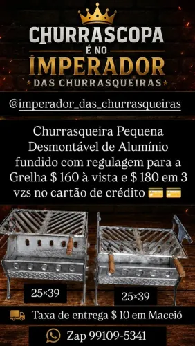 Churrasqueira Pequena Desmontável de Alumínio fundido 25×39 com regulagem para a Grelha 