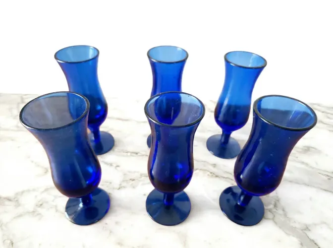 Taças de Licor Vintage / Cordial Azul Cobalto - Clássica Bar