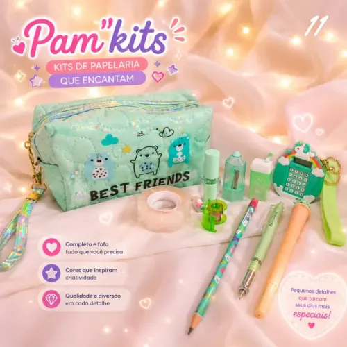 Kit De Papelaria Fofa Presente 10 Itens Verdes