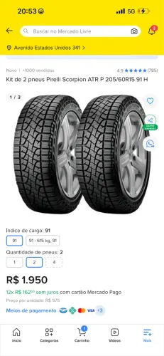 Kit de pneus Pirelli scorpion ATR P 205/60R15 