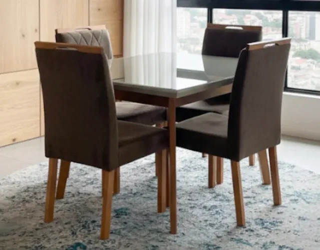 Mesa de jantar com Tampo de Vidro 4 Cadeiras PROMOÇÃO